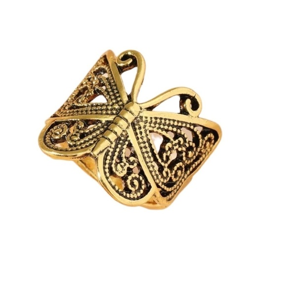 Boho Bronze Tone Butterfly Decor Statement Ring - Picture 3 of 5